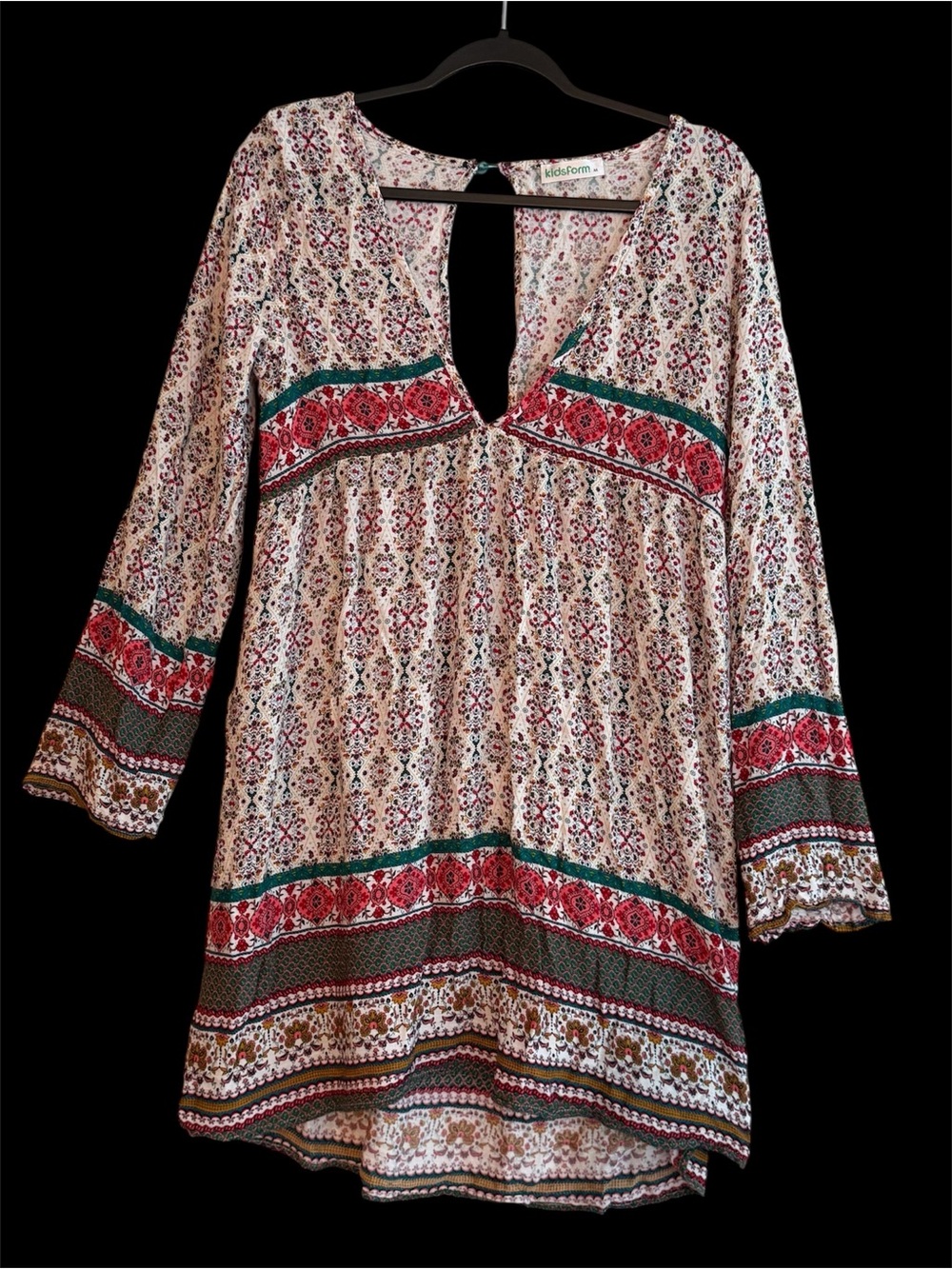 KidsformWomen's Floral Boho Mini Dress loose flowy deep v-neck hippie casual